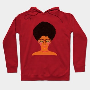 Woman with Afro, Glasses and Coral Beaded Jewelry (Purple Background) Hoodie